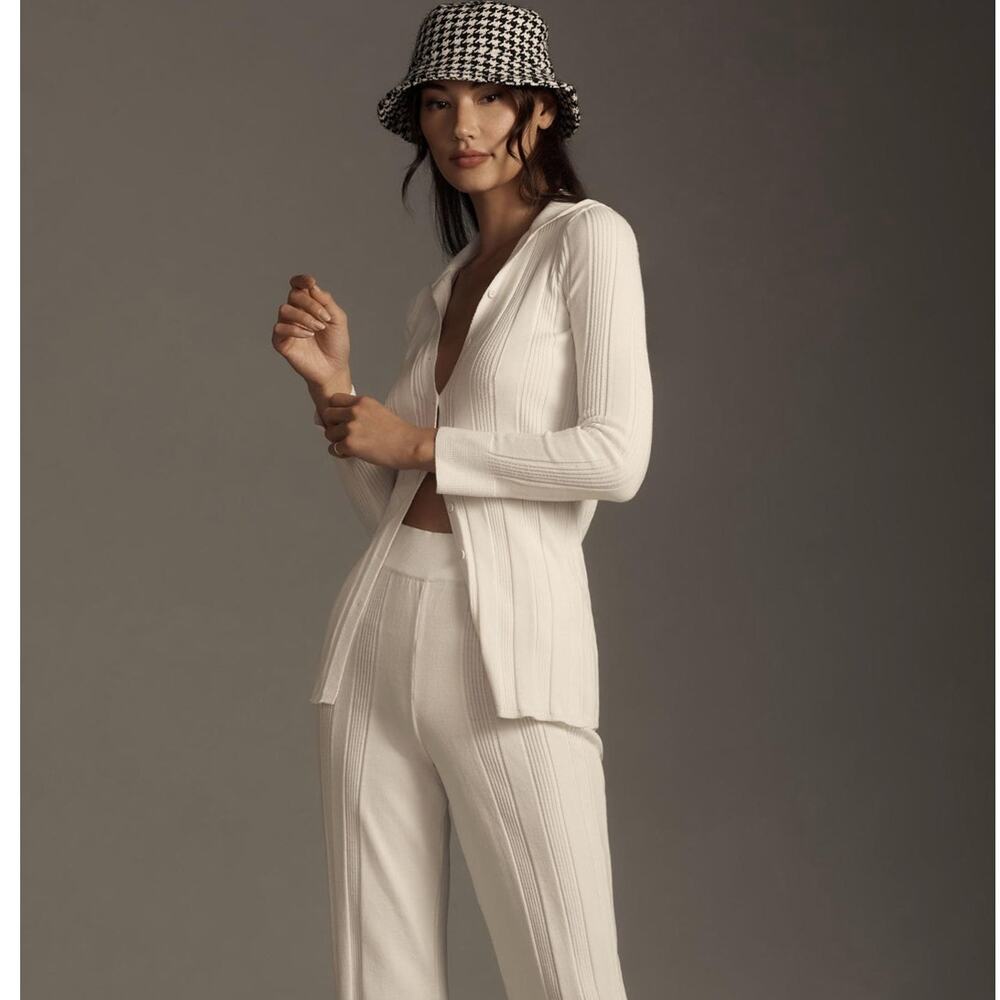 ANTHROPOLOGIE x DAILY PRACTICE Ribbed Cardigan Sweater Ivory White Sz XL {LL45}